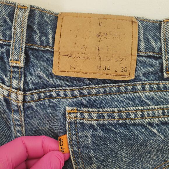 VTG 1992 Levi's 505 Orange Tab 34" Waist Jeans USA Made 12" High Rise Cropped - Picture 4 of 7